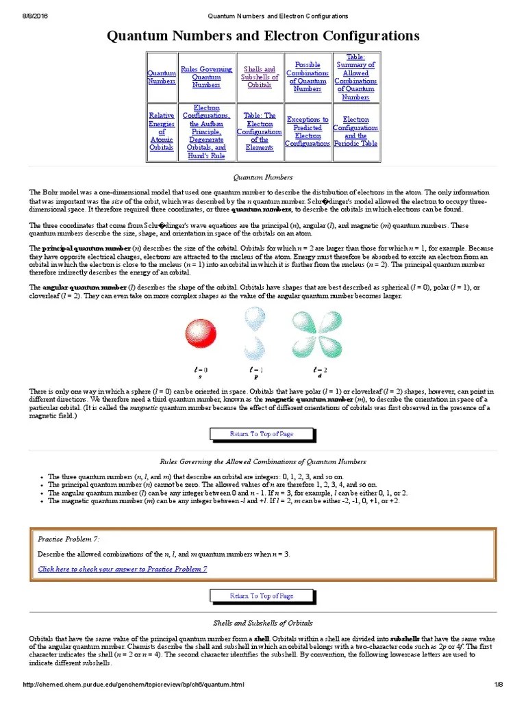 Quantum Numbers And Electron Configurations | PDF | Atomic Orbital ...