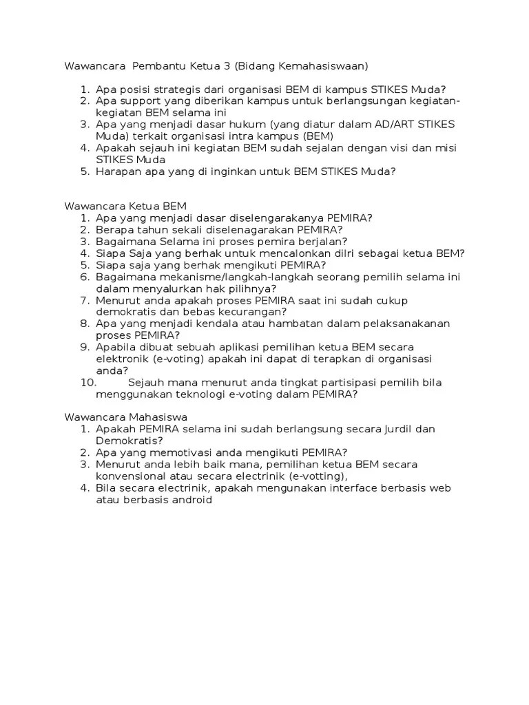 Pertanyaan Interview Organisasi