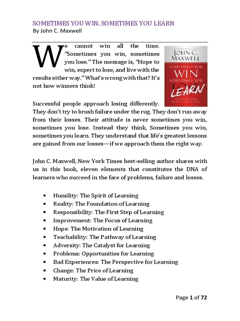 Sometimes You Win, Sometimes You Learn | PDF | Humility | Motivation