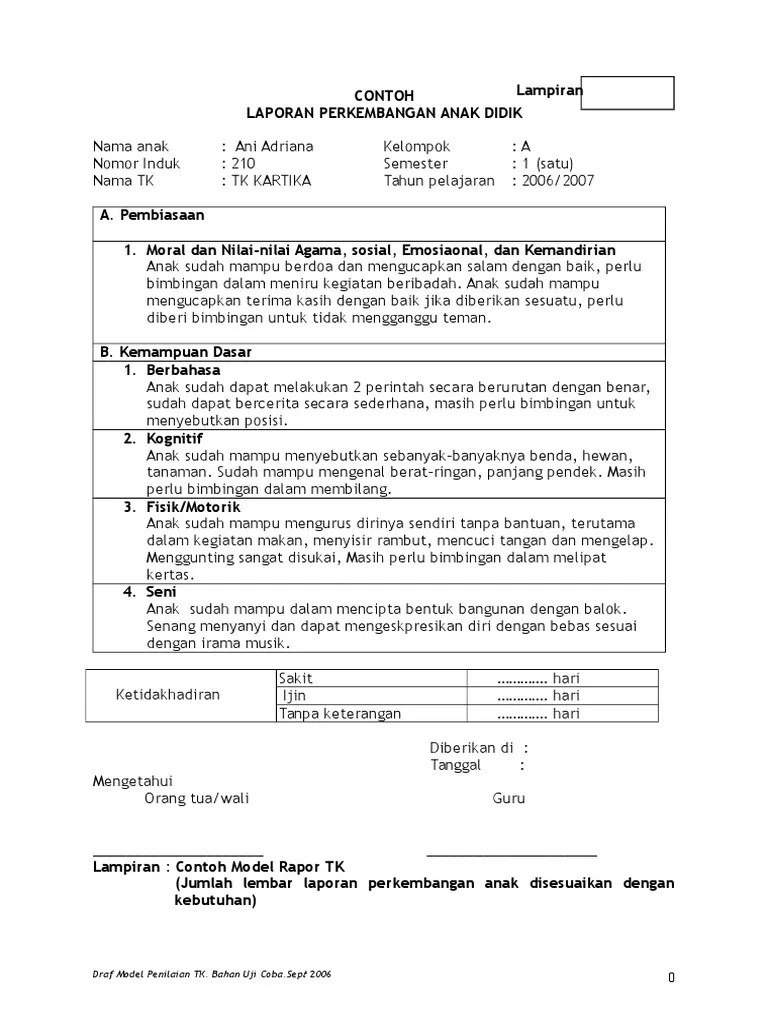 Contoh Laporan Perkembangan Anak Didik Pdf 