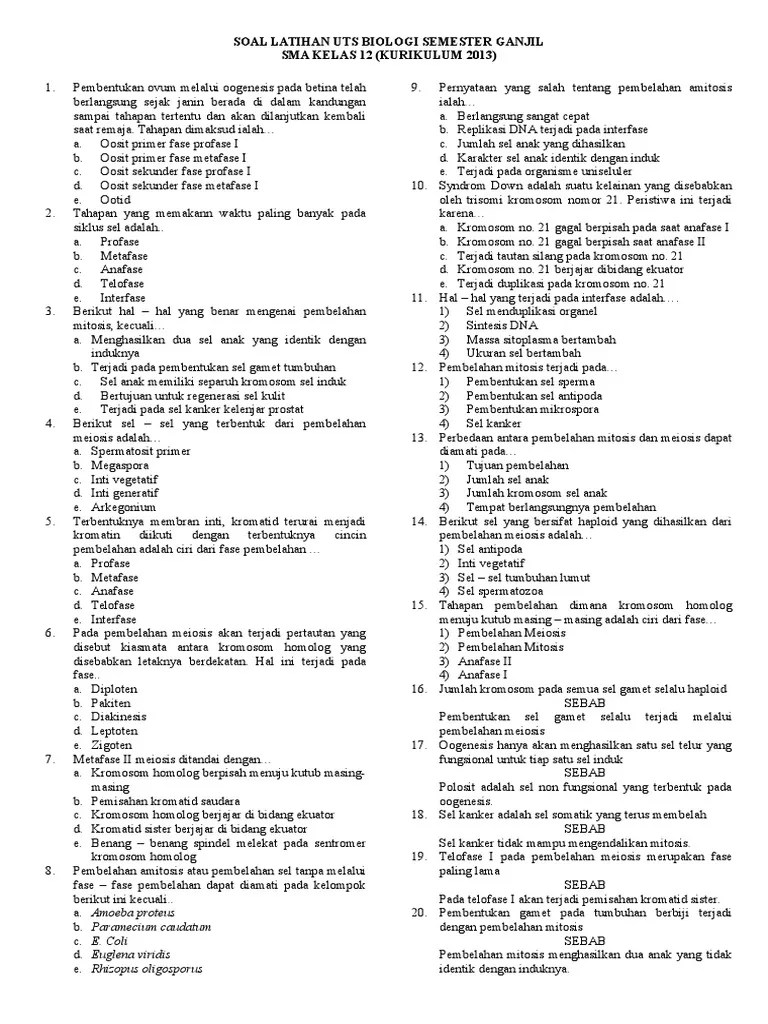 Disesuaikan dengan buku biologi sma kelas 12 kurikulum terbaru. Latihan Soal Uts Gasal Bio Kelas 12 Pdf