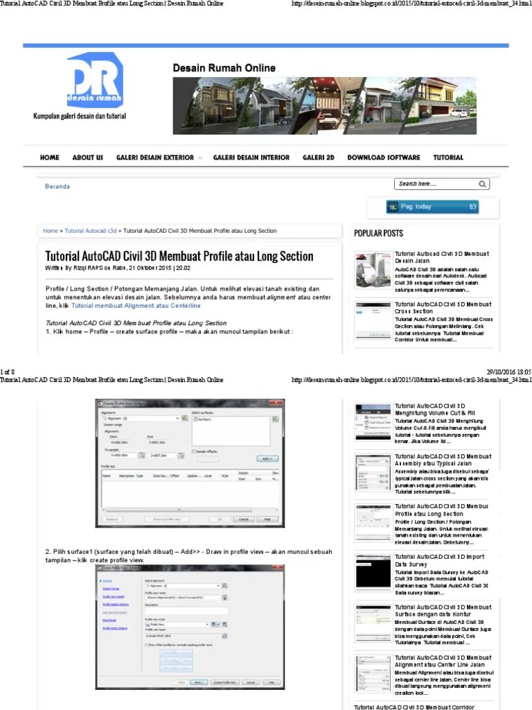 Tutorial AutoCAD Civil 3D Membuat Profile Atau Long Section | PDF