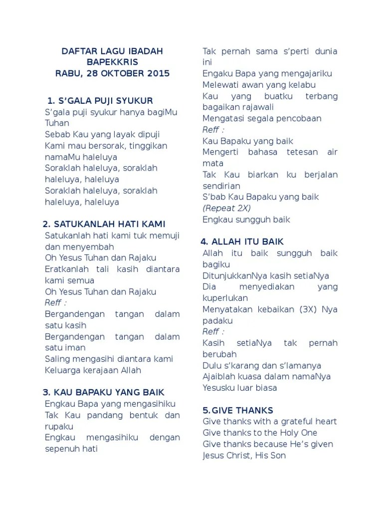 Mengerti bahasa tetesan air mata. Daftar Lagu Ibadah Bapekkris Pdf