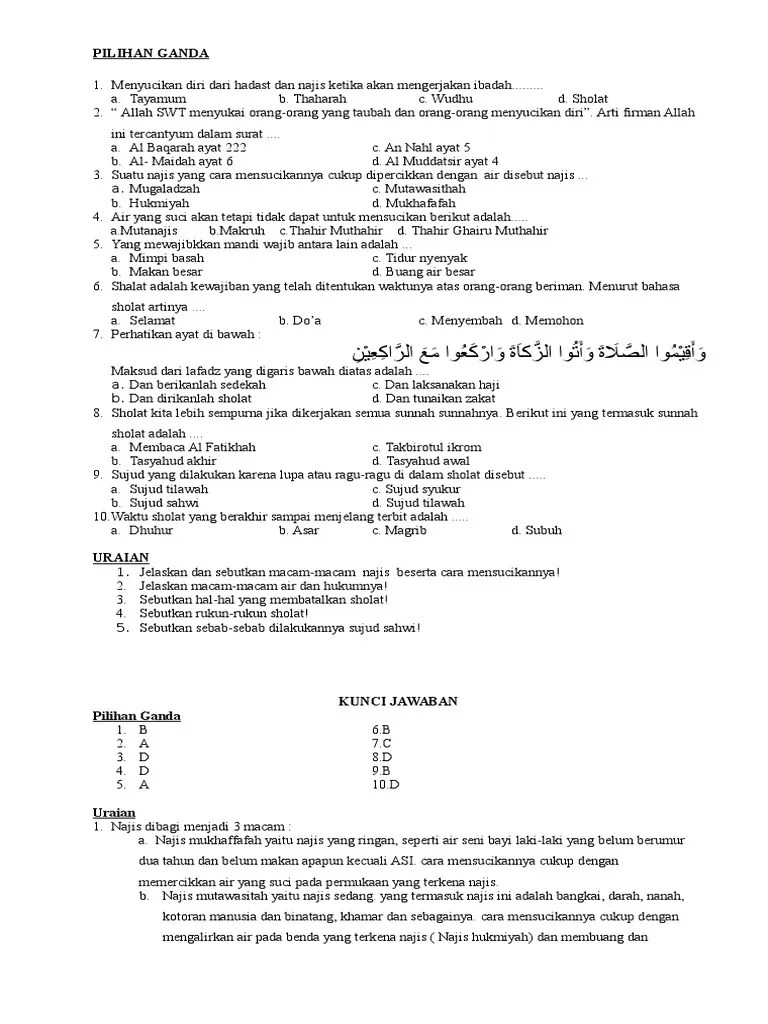soal fiqih kelas x tentang solat jumat. Soal Pilgan Mts Tentang Materi Wudhu Sholat Najis Jawabanku Id