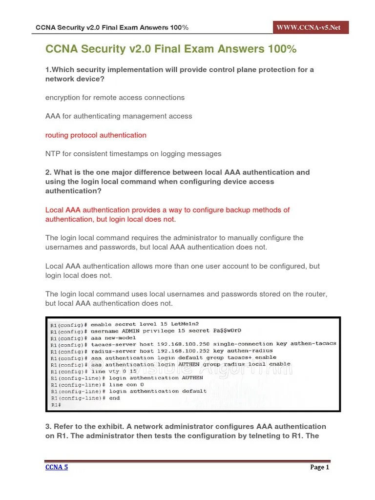 CCNA Security V2.0 Final Exam Answers 100 1 PDF | PDF | Cisco ...