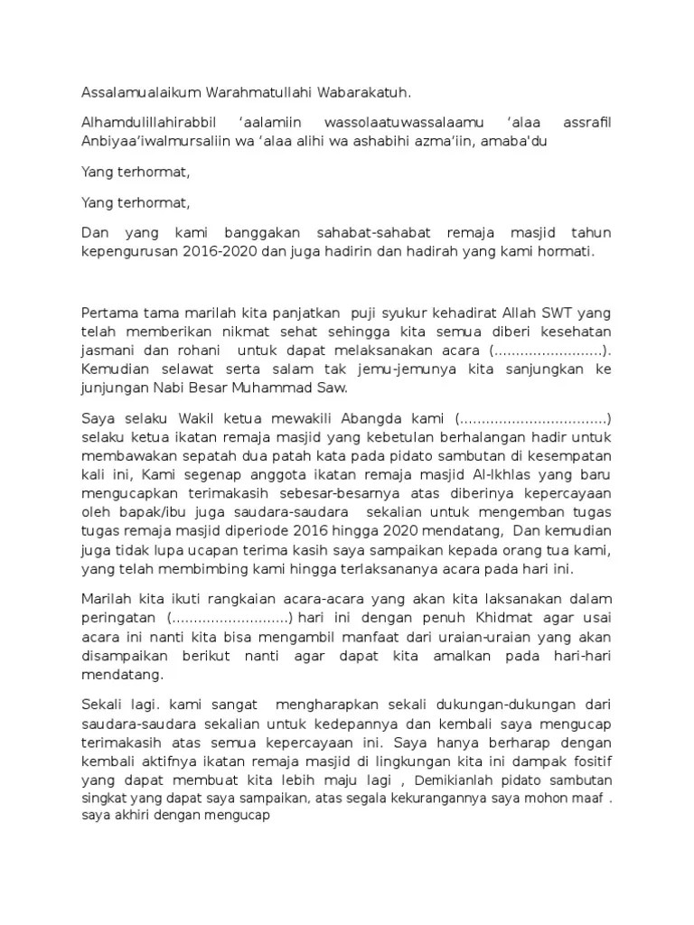 Dawis dasa wisma yang bukan sepuluh rumah rieslelono. Contoh Pidato Sambutan Ketua Terpilih Masnurul