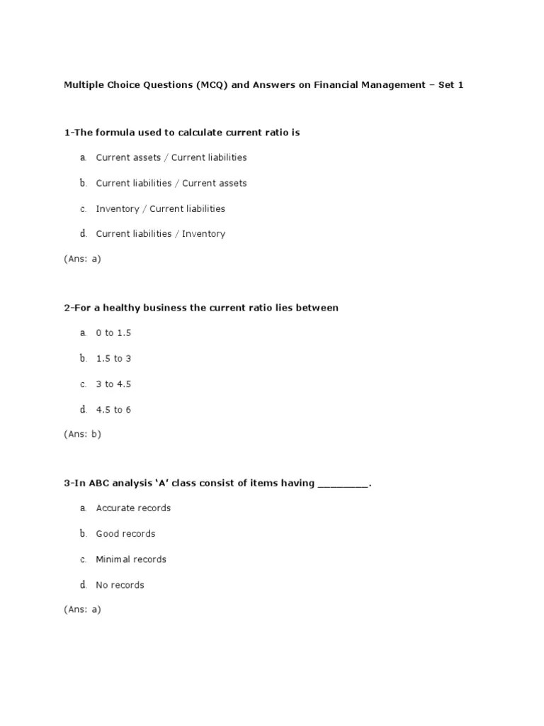 Multiple Choice Questions (MCQ) And Answers On Financial Management ...