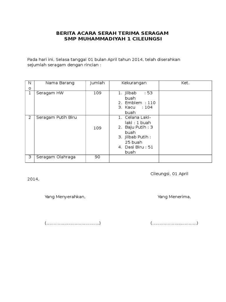 Berita Acara Serah Terima Seragam | PDF