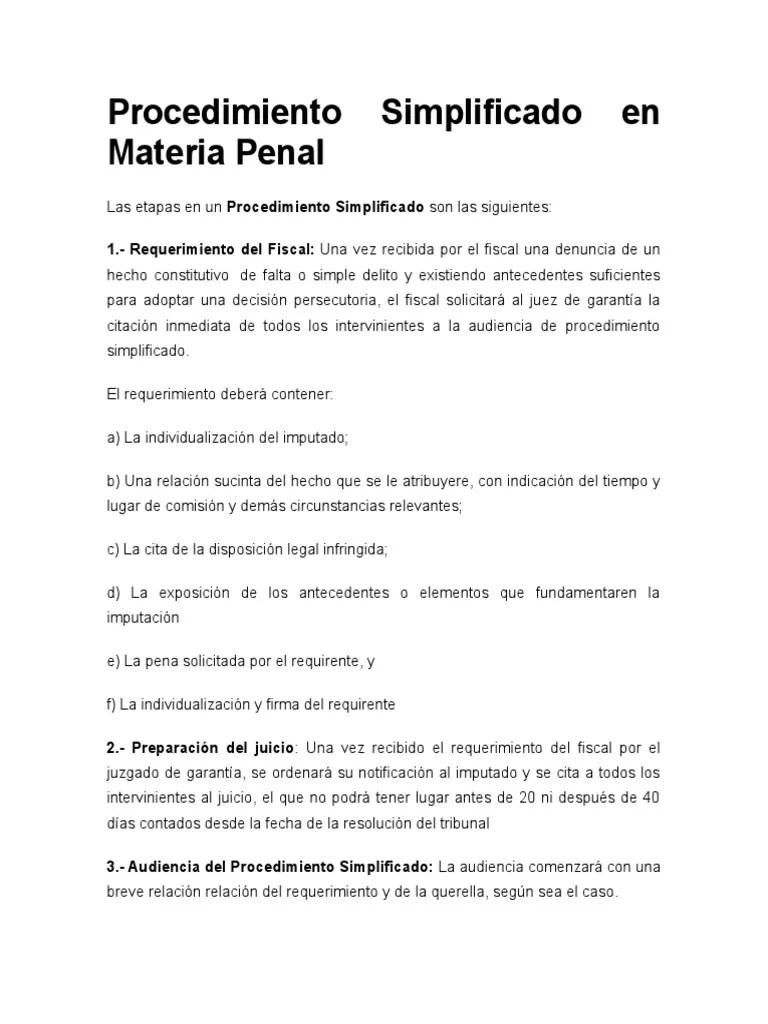 Procedimiento Simplificado En Materia Penal | PDF | Procedimiento Criminal | Evidencia (ley)