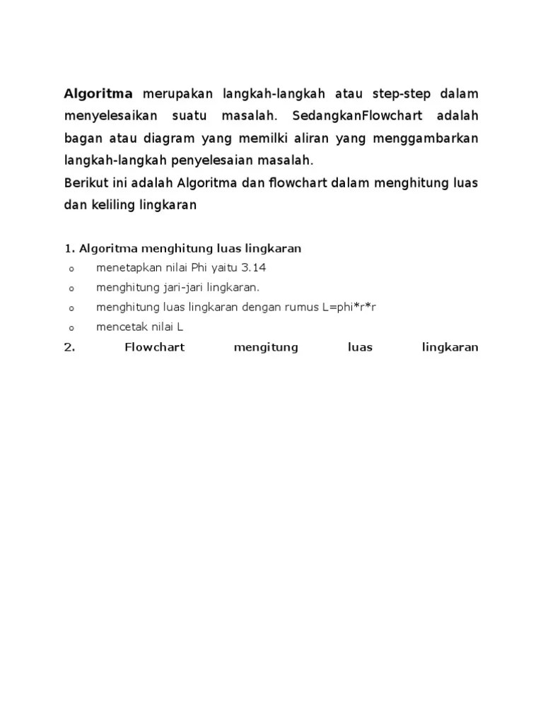 Algoritma Dan Flowchart Untuk Menghitung Luas Dan Keliling Lingkaran | PDF