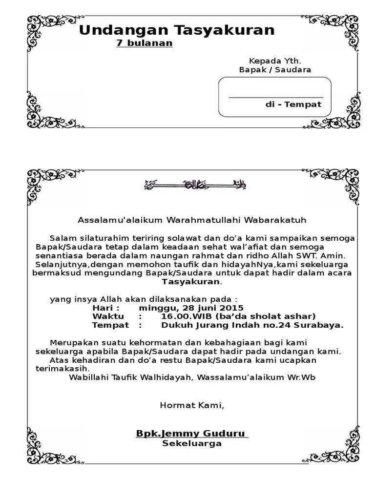 Arti wabillahi taufik wal hidayah wassalamualaikum. Undangan Tasyakuran Pdf