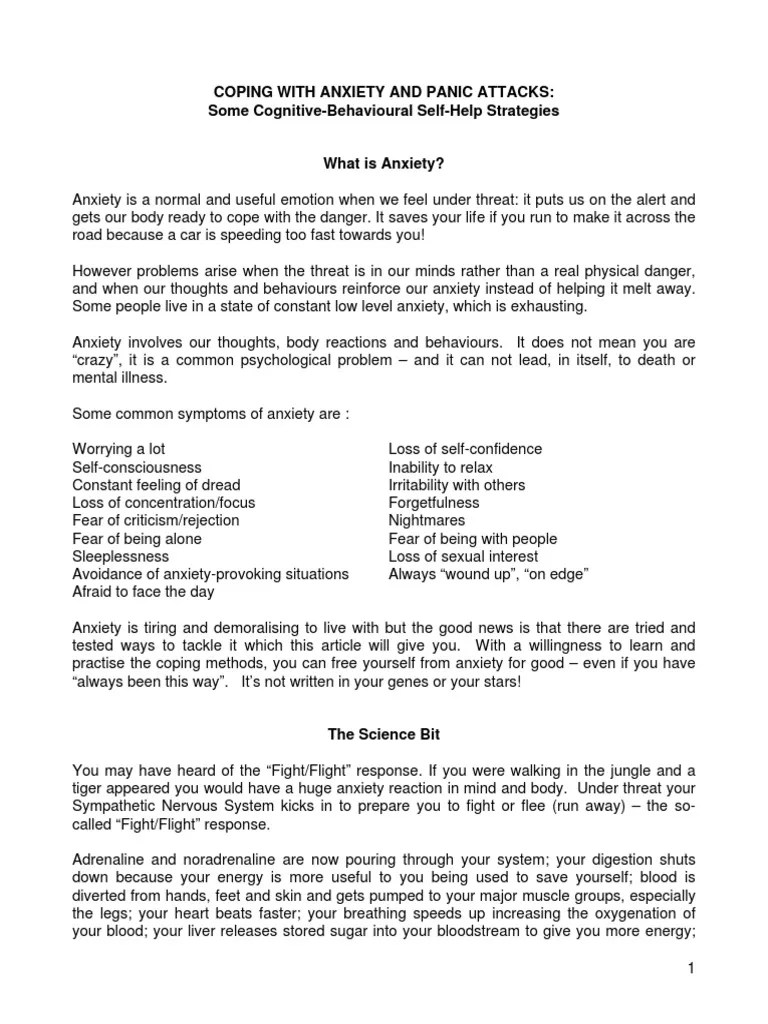 Coping With Anxiety And Panic Attacks PDF | Download Free PDF | Panic ...