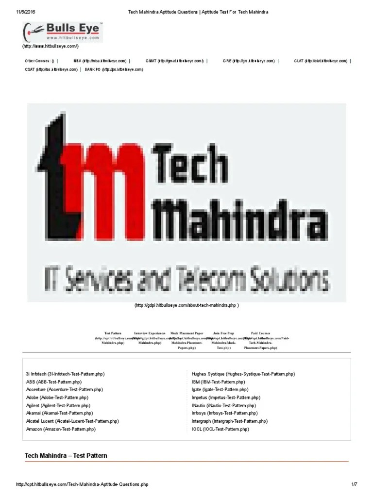 Tech Mahindra Aptitude Questions - Aptitude Test For Tech Mahindra ...