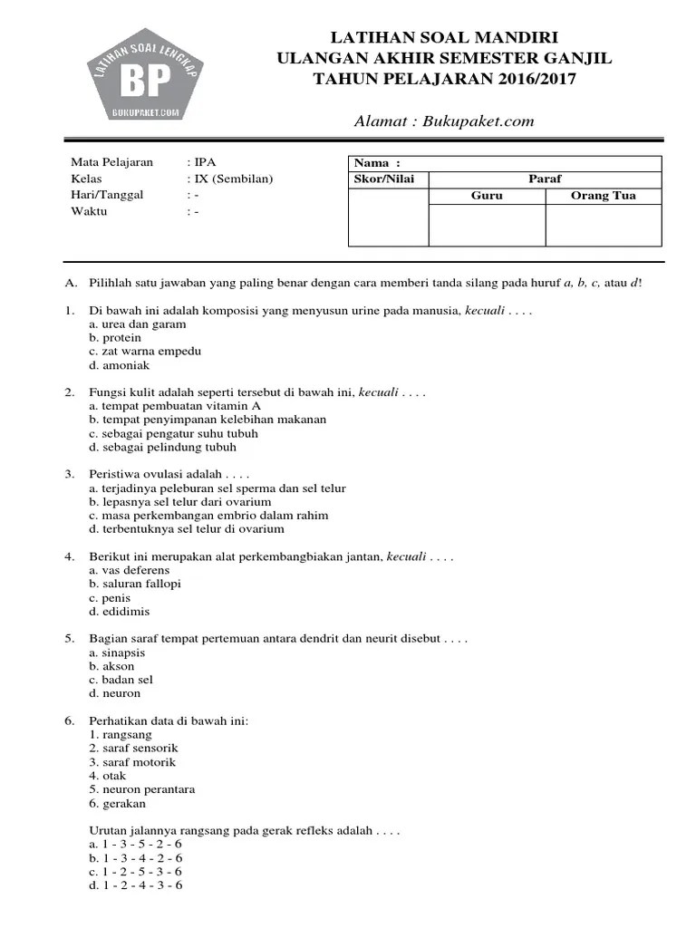 Soal yang mencakup pilihan ganda saja ini telah diadaptasi dengan kurikulum ktsp. Soal Uts Ipa Kelas 9 Semester 1 Doc