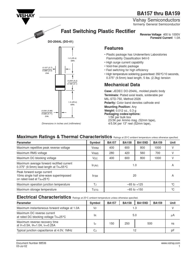 Diode Ba157 Ba159 Data Sheet Rectifier Capacitor