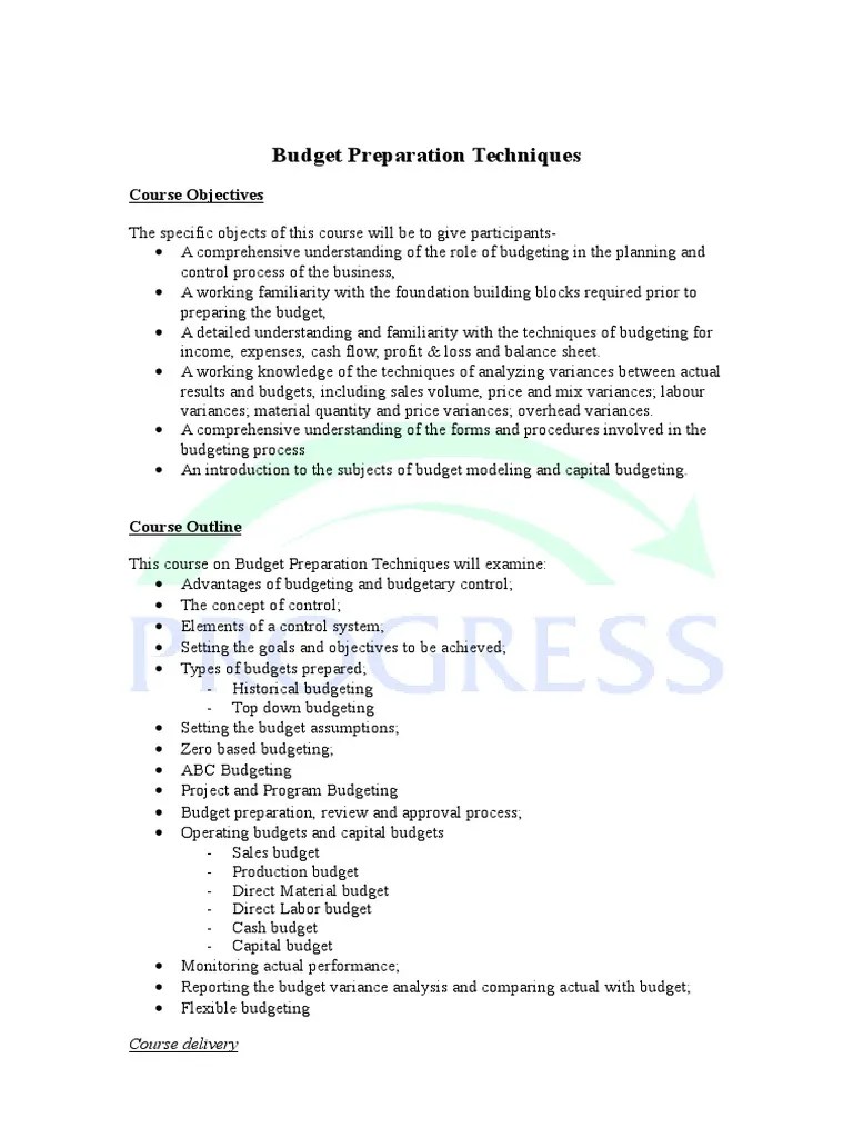 Budget Preparation Techniques | PDF | Labour Economics | Budget