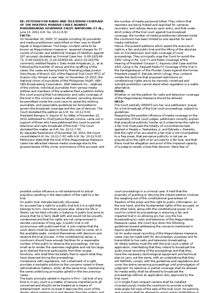 Re Petition For Radio And Television Coverage Of The Multiple Murder ...