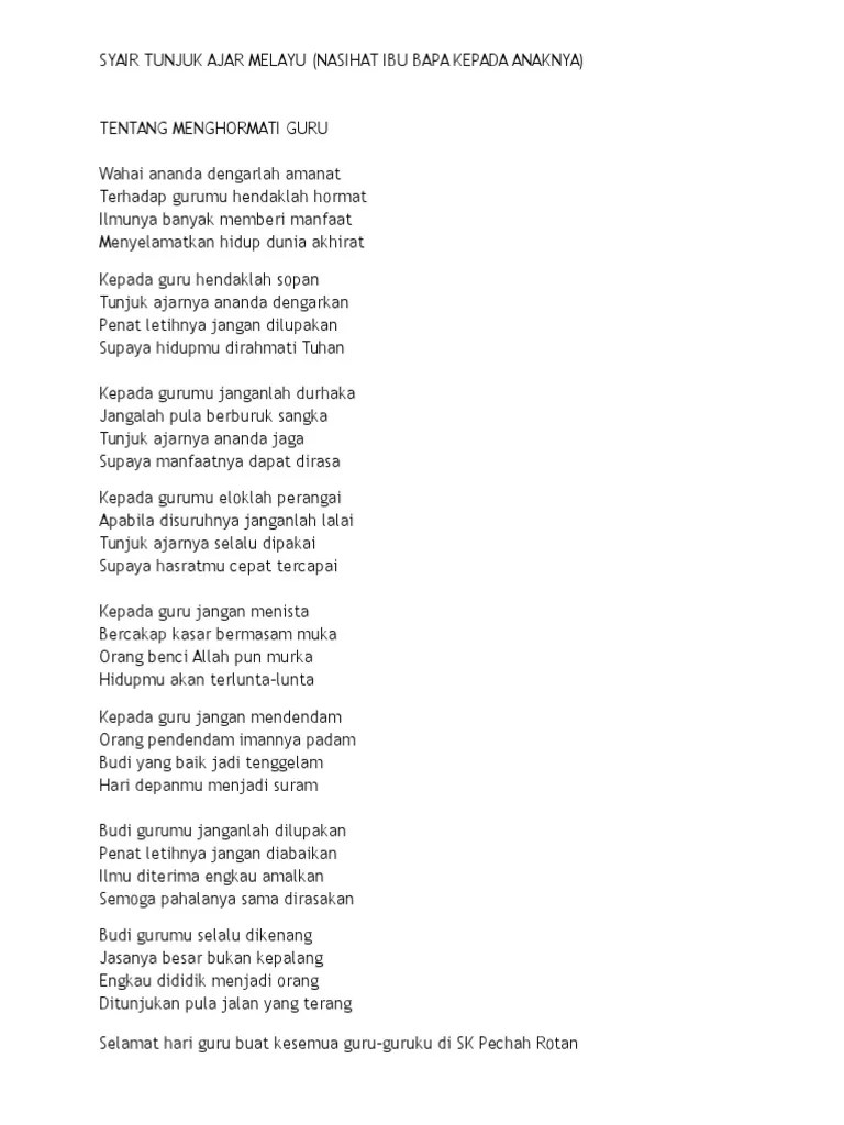 Puisi ini biasanya dibacakan pada hari guru nasional dan hut pgri yang jatuh setiap 25 november. Syair Hari Guru Pdf