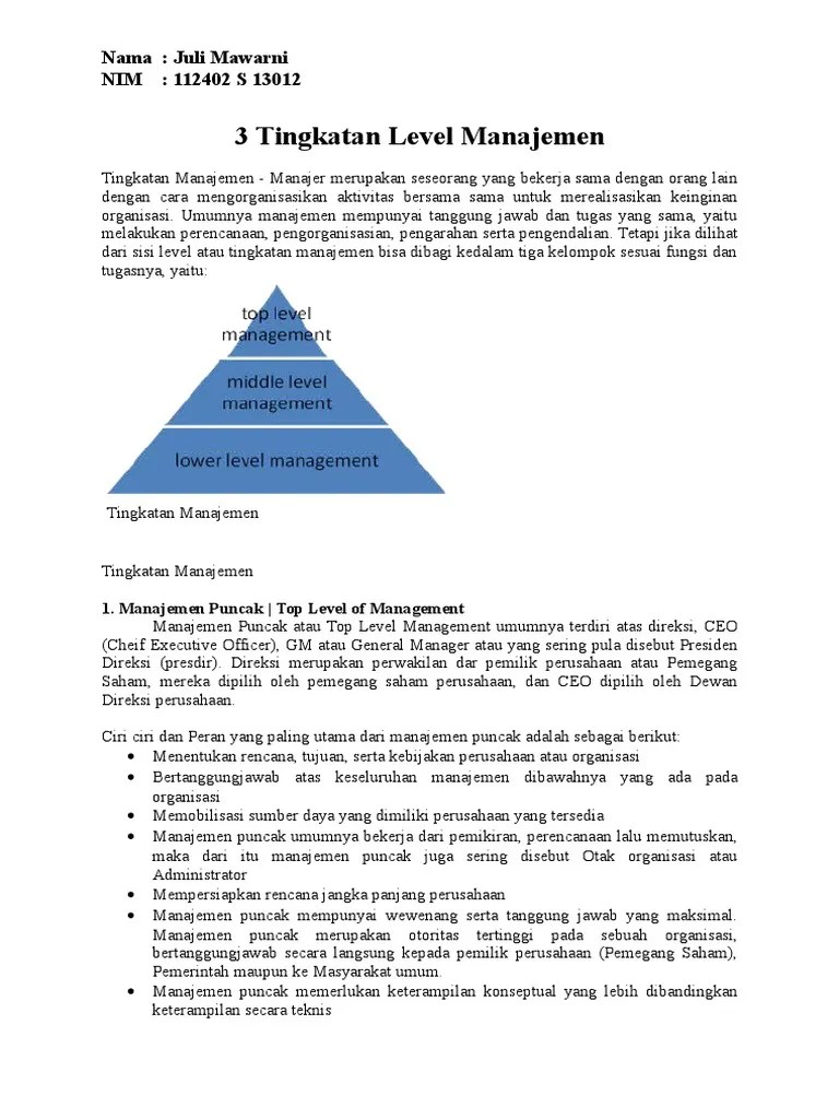 3 Tingkatan Level Manajemen | PDF