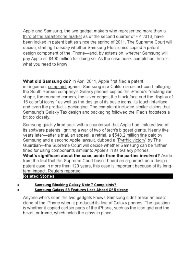 What Did Samsung Do? In April 2011, Apple First Filed A Patent | PDF | Samsung Electronics ...