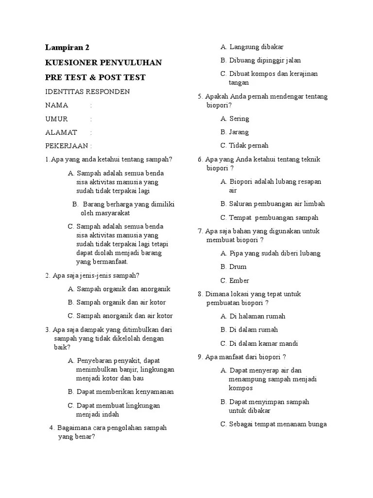 Contoh Kuesioner Penyuluhan Pre Test | PDF