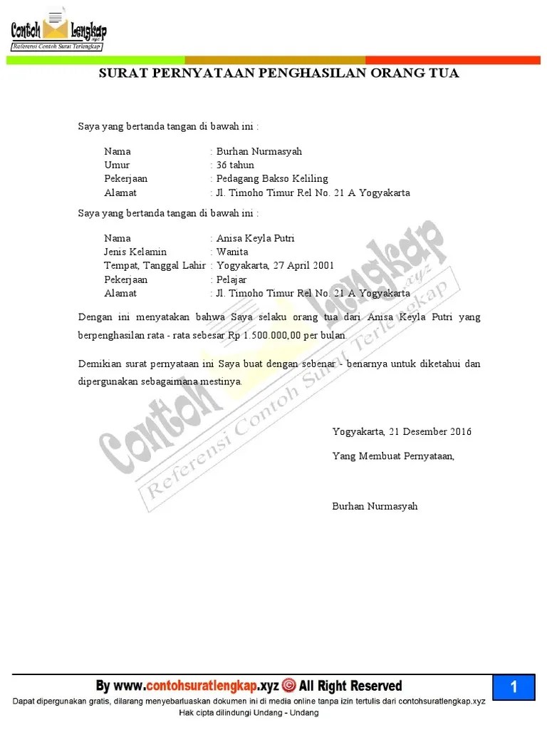 Contoh Surat Keterangan Penghasilan Orang Tua Untuk Ukt Pdf Nusagates 