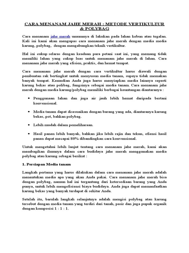 Cara menanam jahe merah dalam karung untuk pemula. Cara Menanam Jahe Merah Pdf