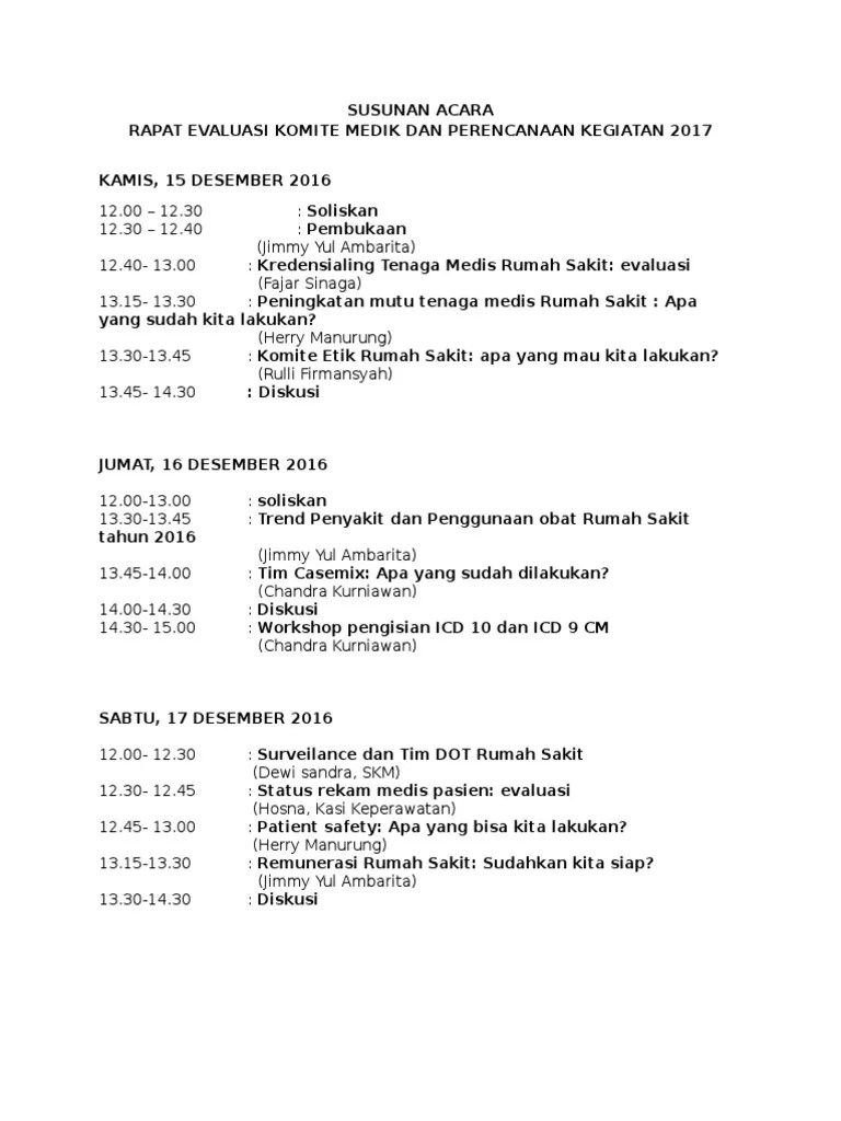 SUSUNAN ACARA Rapat Evaluasi Komdik | PDF