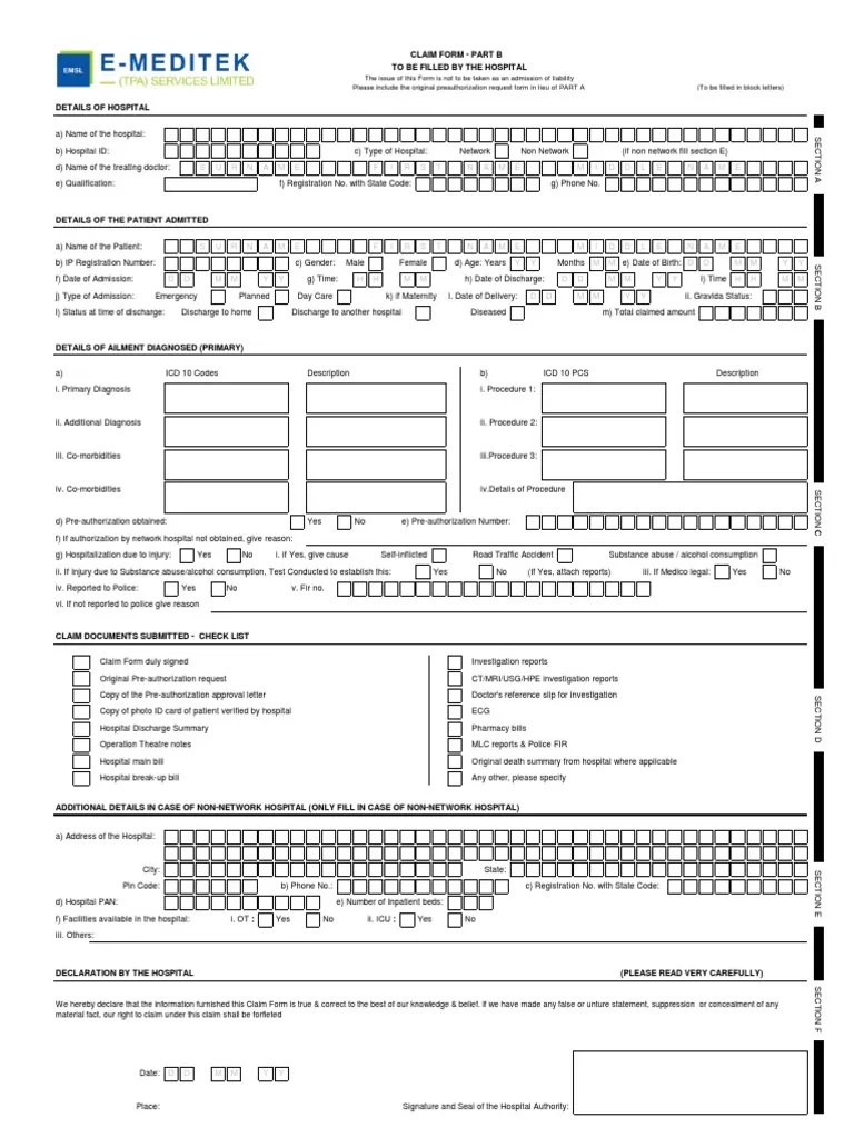 Standard Claim Form Hospital | PDF | International Statistical Classification Of Diseases And ...
