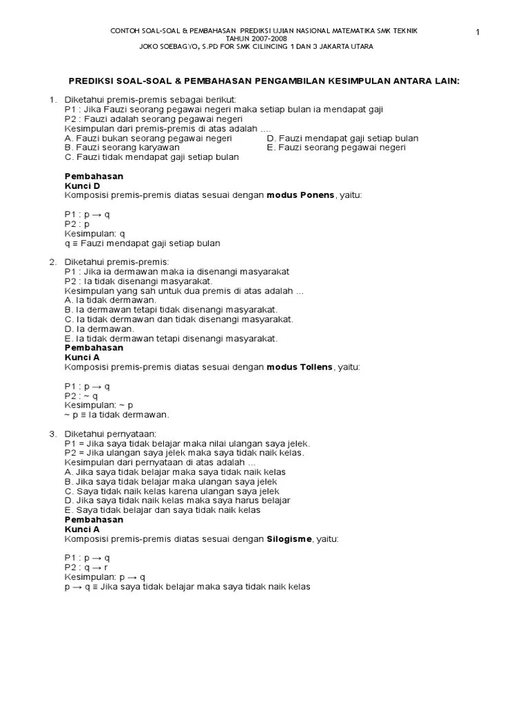 Contoh Prediksi Soal Soal Pembahasan Un Mat Smk Tek 2007 2008 Bagian 1 Cute766