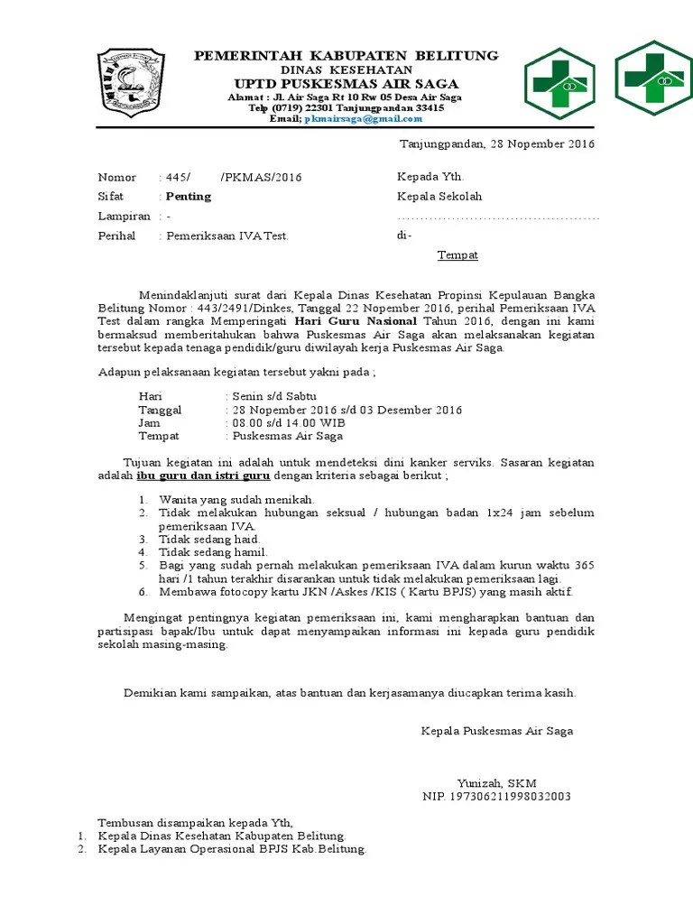 Surat Pemberitahuan Pemeriksaan IVA Tes | PDF