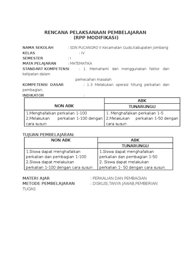 Di dalam rpp tercermin kegiatan yang dilakukan guru dan peserta didik untuk mencapai kompetensi . Rpp Modifikasi Pdf