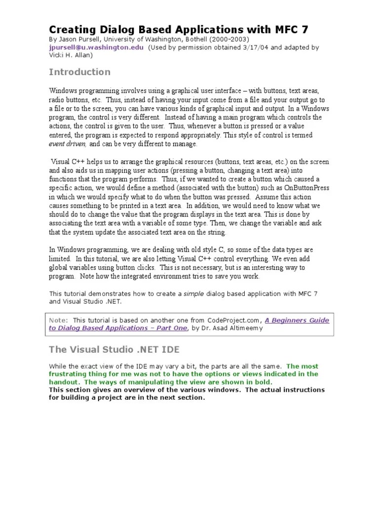 Creating Dialog Based Applications With MFC 7: Event Driven, And Can Be ...