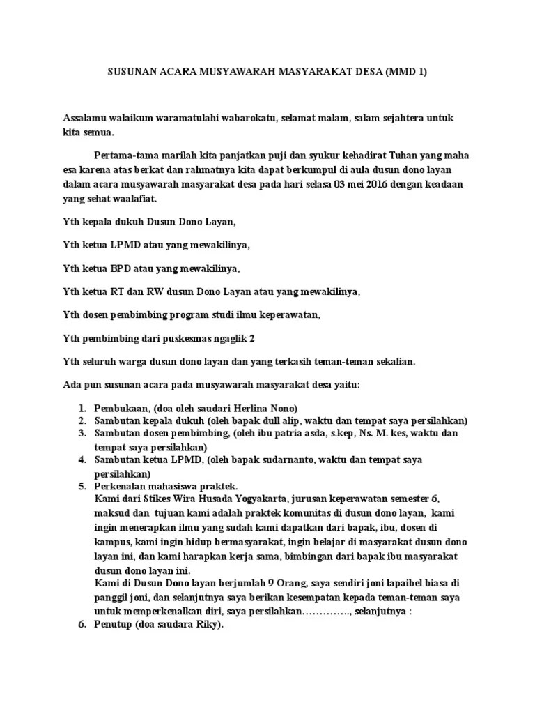 Susunan Acara Musyawarah Masyarakat Desa | PDF