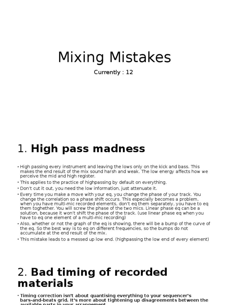Mixing Mistakes | PDF | Equalization (Audio) | Microphone