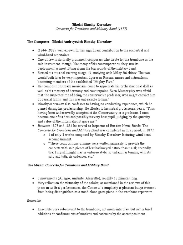 Study And Comparison Of Three Selected Trombone Solos With Wind Ensemble Accompaniment | PDF
