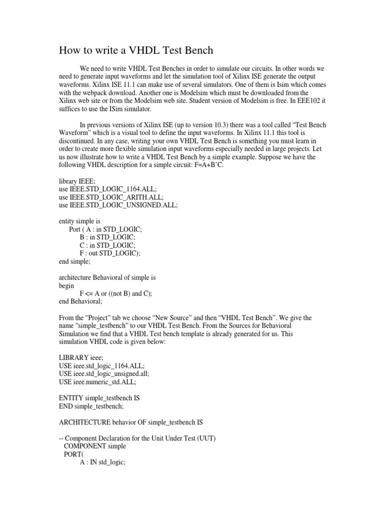 How To Write A VHDL Test Bench | PDF | Vhdl | Computer Engineering