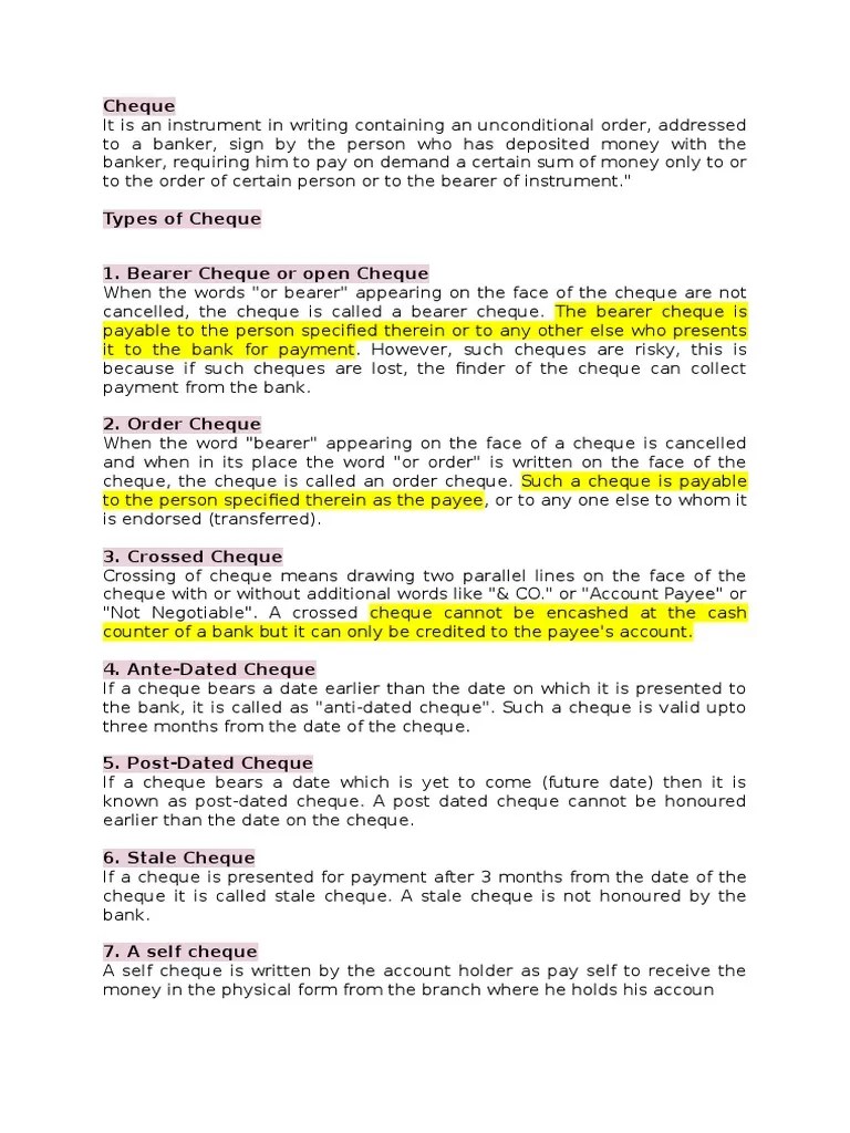 Cheque And Types | PDF