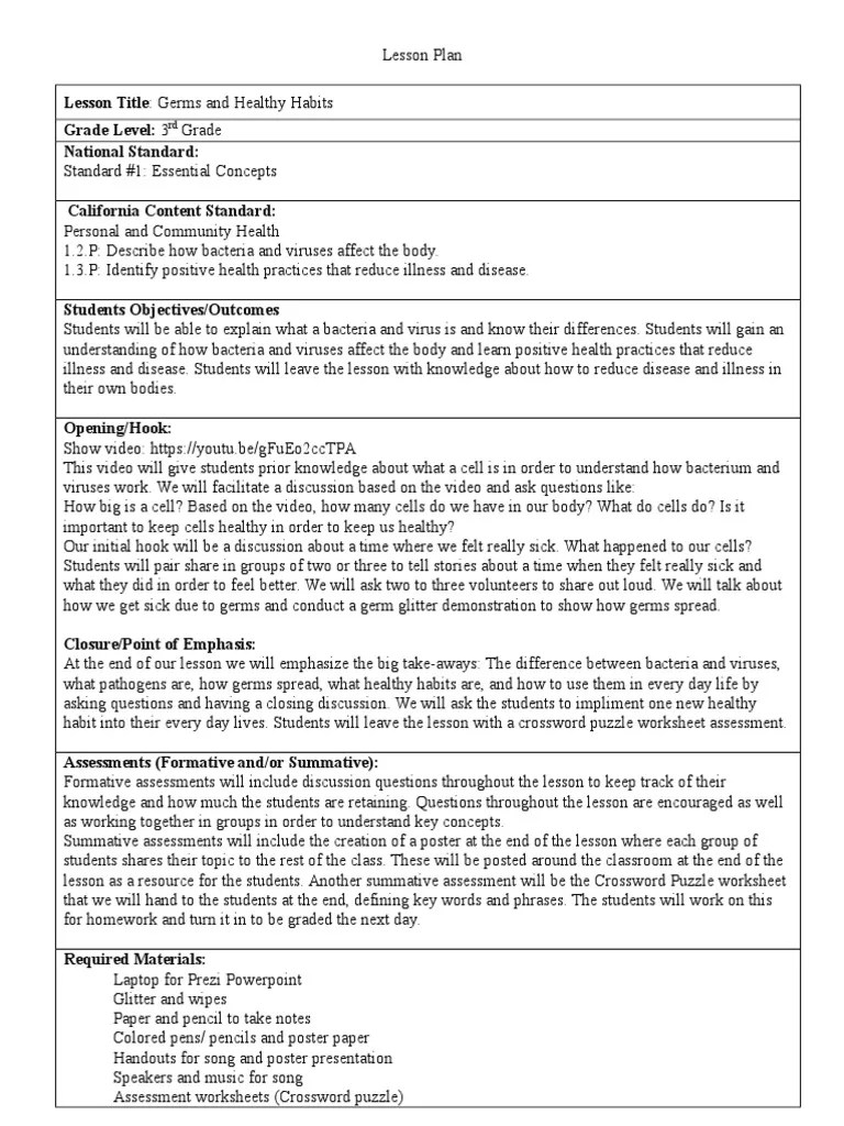 The students will gain an understanding of . Germs And Healthy Habits 3rd Grade Pdf