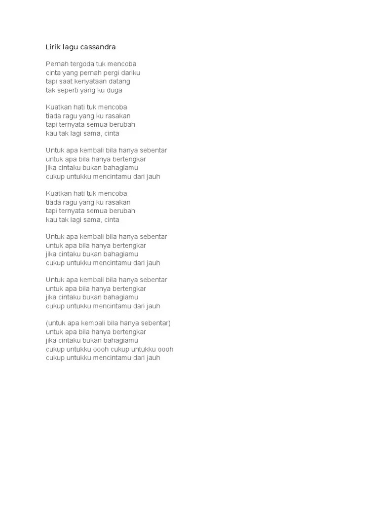 Layanan mobile dari situs entertainment terbesar indonesia, kapanlagi.com. Lirik Lagu Cassandra Pdf