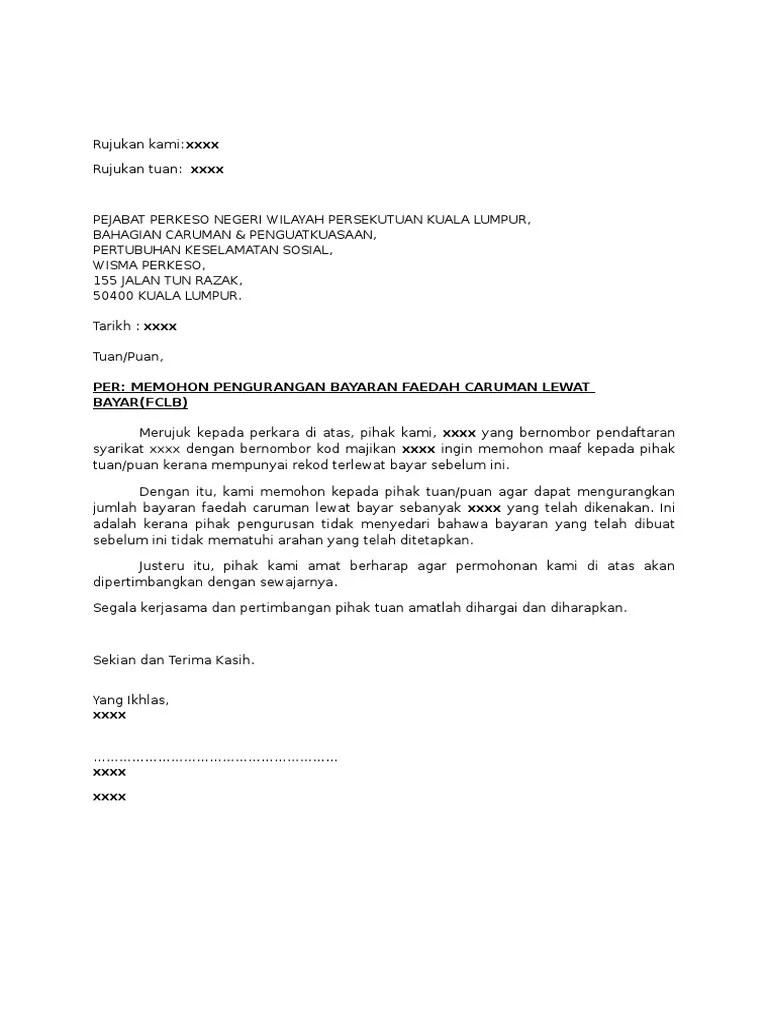 Contoh Surat Kesilapan Caruman Kwsp