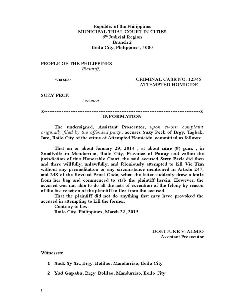 Sample Information - Attempted Homicide | PDF