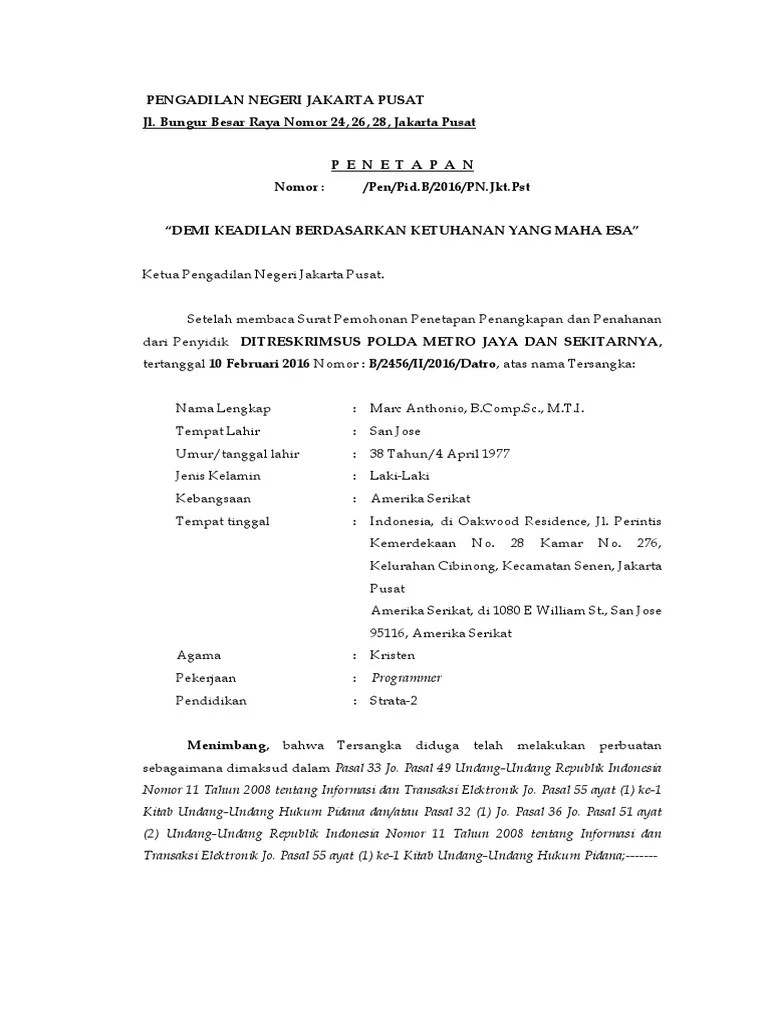 Surat Penetapan Persetujuan Penangkapan Dan Penahanan Hakim | PDF