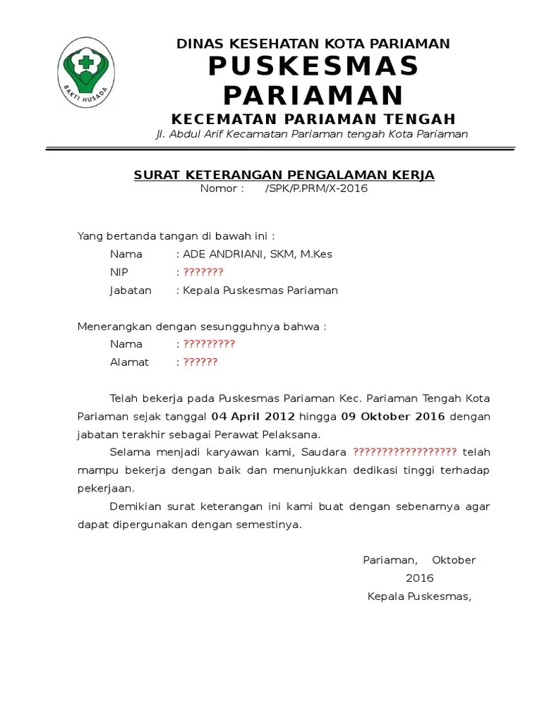 12 desain terkait dengan contoh surat pengalaman kerja bidan di puskesmas. Contoh Surat Pengalaman Kerja Dinas Kesehatan Contoh Surat
