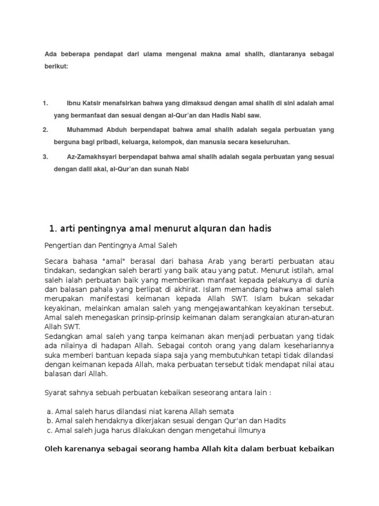 Ada Beberapa Pendapat Dari Ulama Mengenai Makna Amal Shalih | PDF