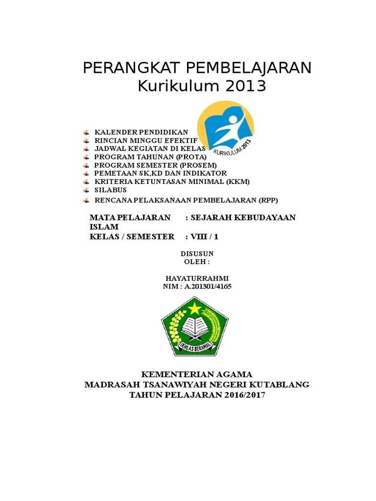 Contoh silabus sd kurikulum 2013. Cover Perangkat Pembelajaran Pdf