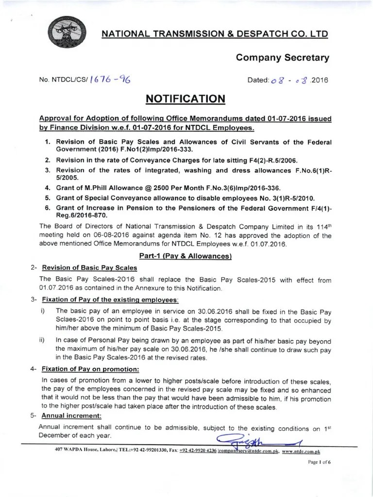 Notification-Adoption Of Revision Of Basic Pay Scales | PDF | Employment | Service Industries
