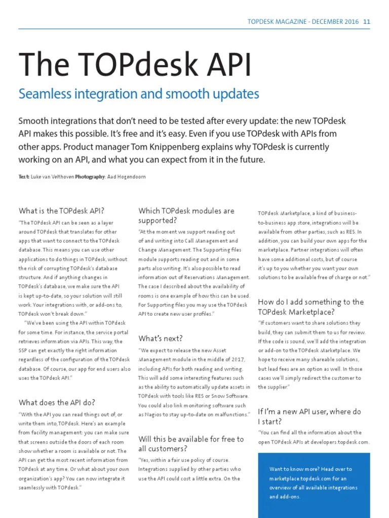 The TOPdesk API - Seamless Integration And Smooth Updates | PDF | Application Programming ...