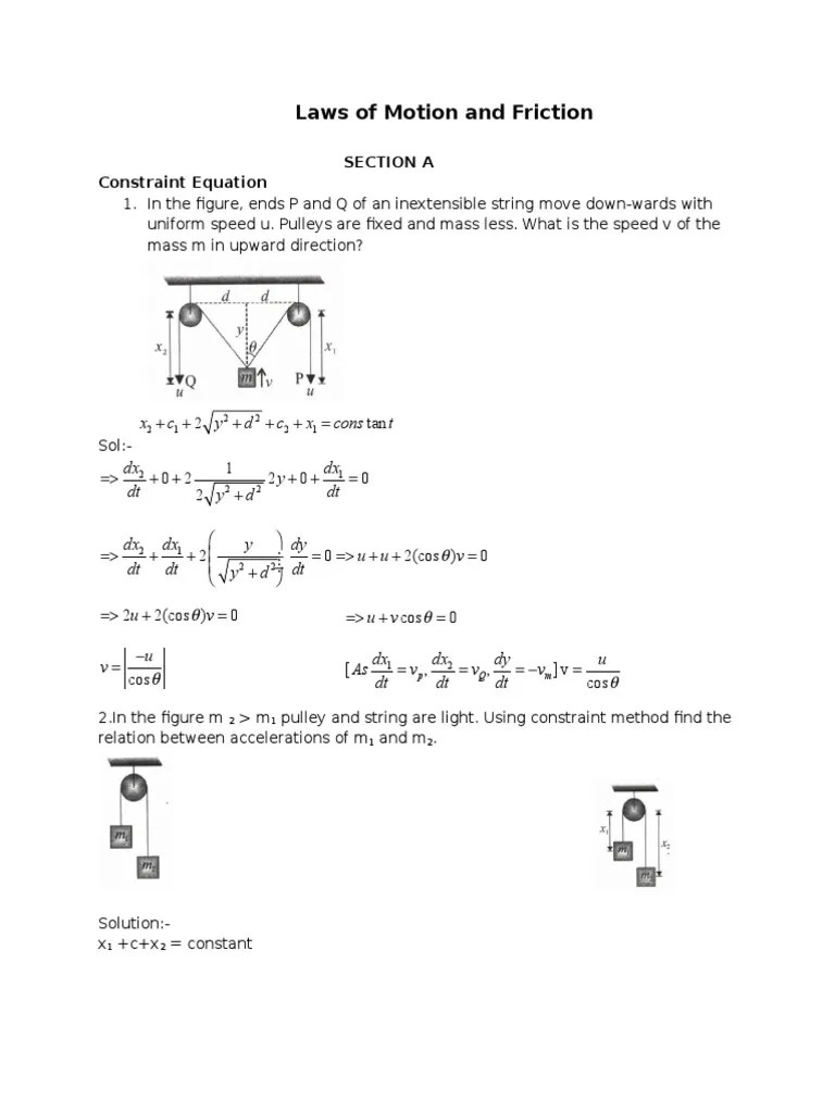 Laws Of Motion And Friction | PDF | Force | Tension (Physics)
