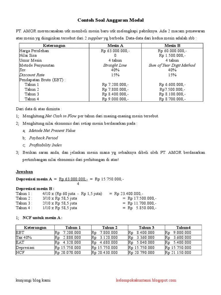 Contoh Soal Analisis Kelayakan Investasi Mathlaul Khairiyah